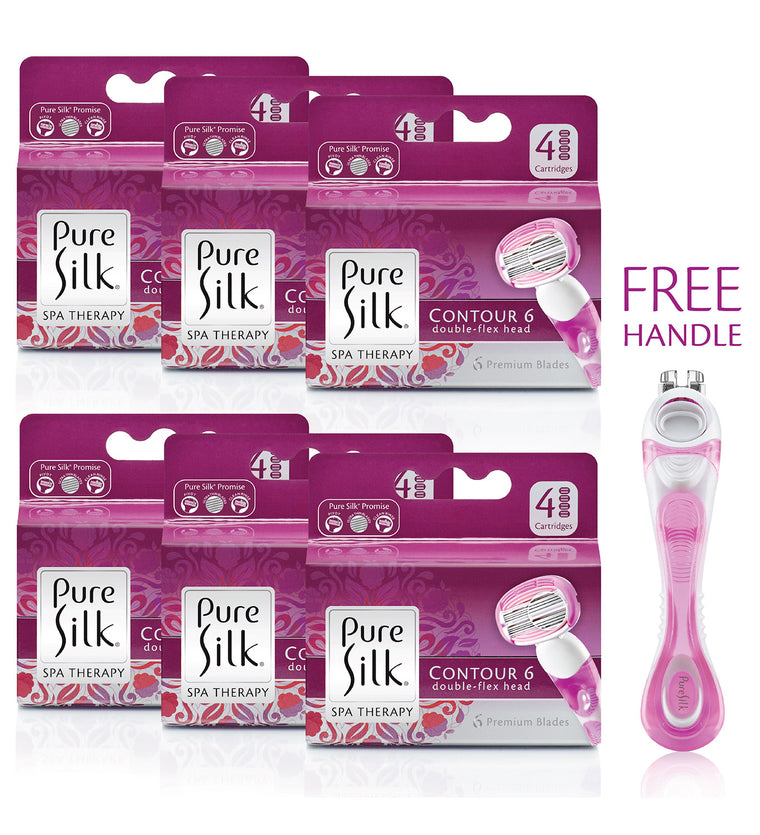 Pure Silk Contour 6 Razor Blade Cartridge Refills, 24 Count (6-12 Month Supply*)