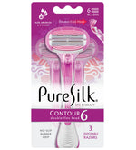 Pure Silk Contour 6 Premium Disposable Razors, 3 Count